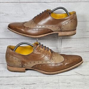 UNDANDY Men's Brown Two-Tone Wingtip Brogue Oxford Shoes US 9.5 Leather
